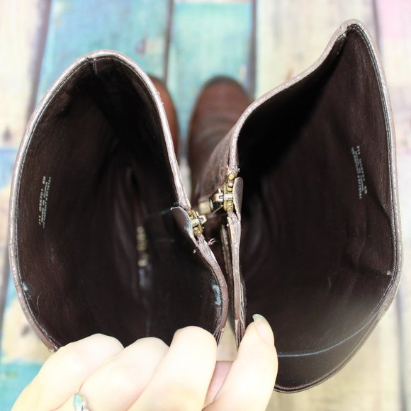 Cole Haan Air Petra Brown Leather Buckle Belt Side Zip Tall Riding Boots 6 B - Picture 5 of 9